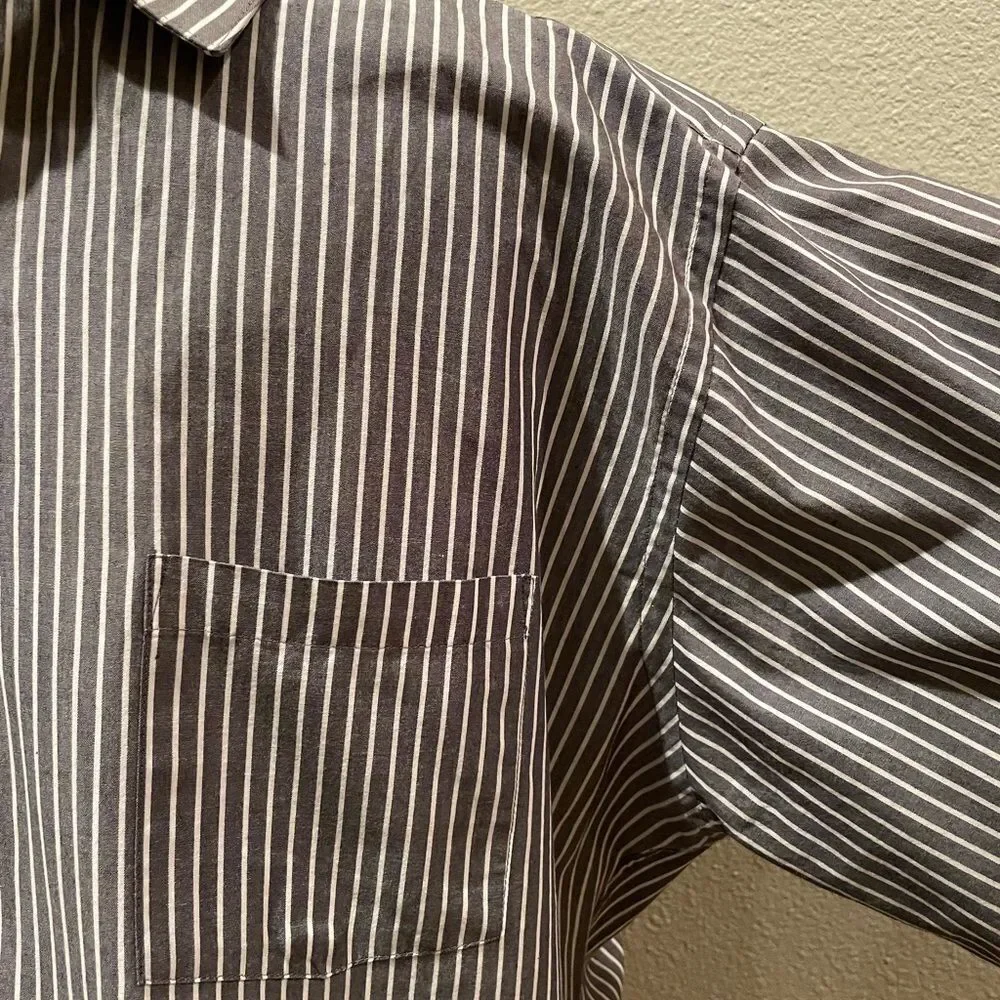 Arrow Men's Collar Grey Stripped Fitted Shirt Size 17 1/2 34/35